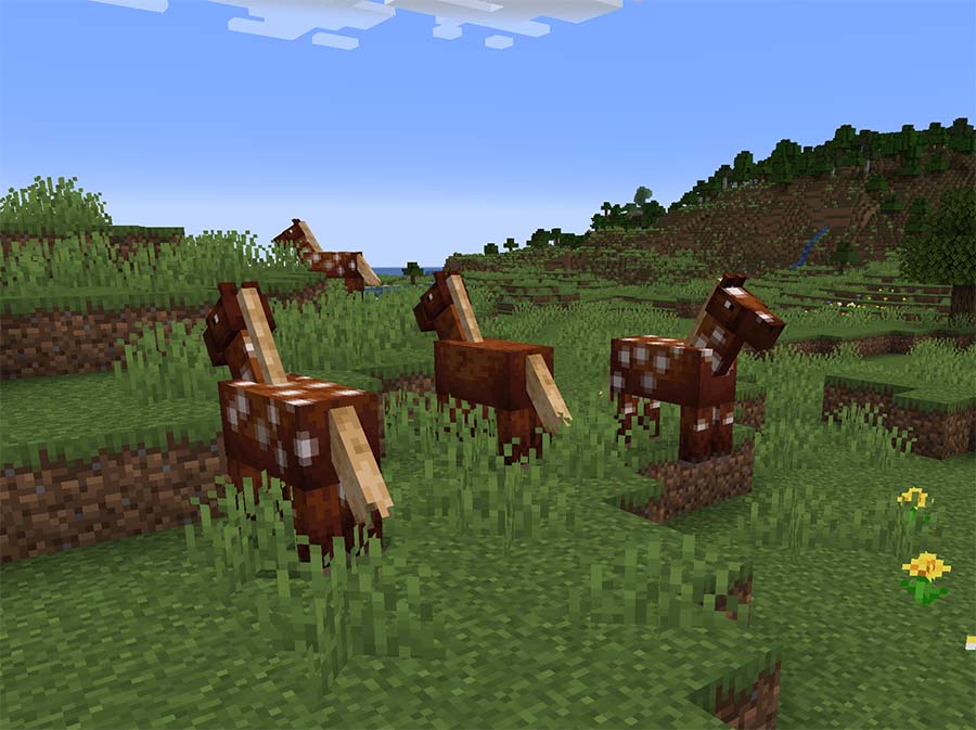 Horses on plains in Minecraft